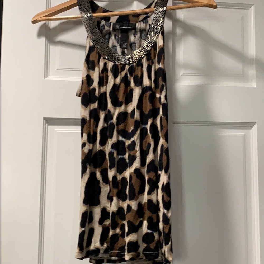 Leopard print dressy tank top with beading